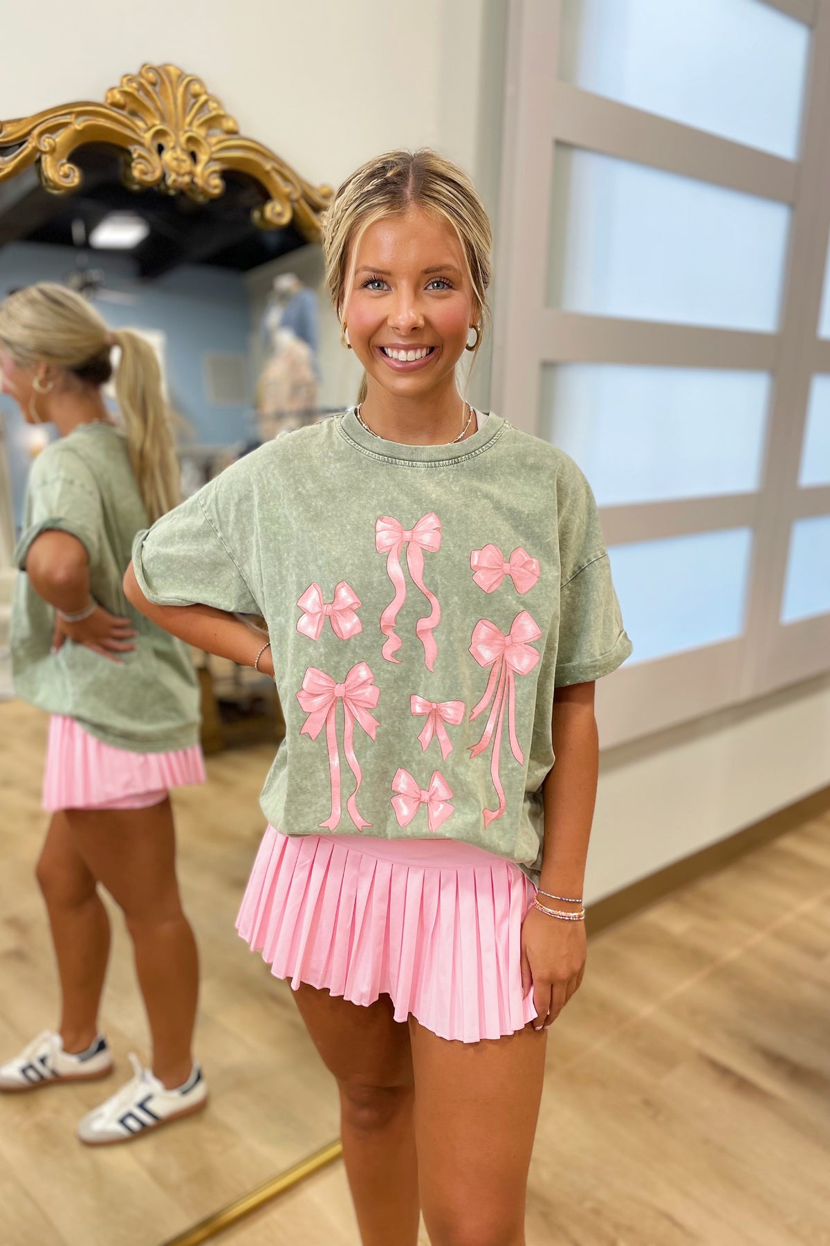 Coquette Bow Ribbons Pink Graphic Tee Green