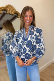 Honor Roll Blue Print Blouse