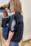 Mud Pie Humphrey Embroidered Top Black