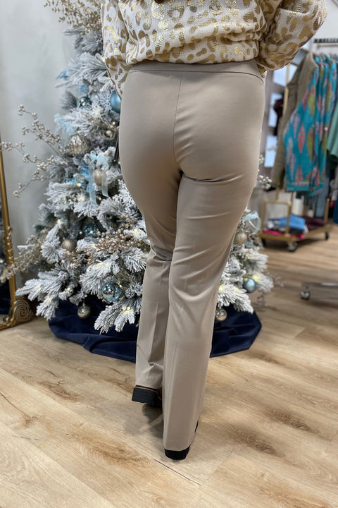 Multiples Wide Band Elastic Waist Flare Leg Pant Stone