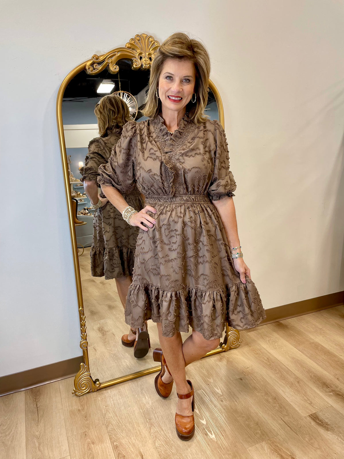 Umgee Textured Dress Mocha