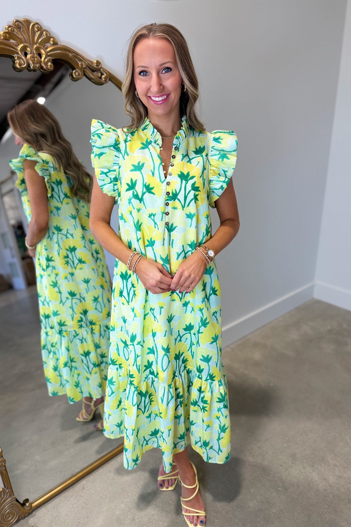In Full Bloom Midi Dress Green