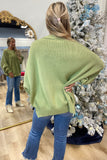 Trendy Side Slit Sweater Leek Green