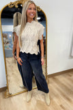 Kathy Scalloped Knit Vest w Side Bow Taupe
