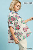 Umgee Ric Rac Trimmed Printed Blouse Cream