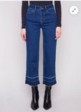 Charlie B  Cropped Flare Leg Jean Indigo w/ fringed hem