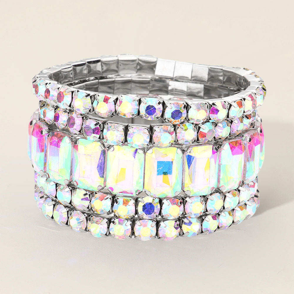 Emerald Cut Round Stone Stretch Evening Bracelets