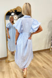 Easter Bloom Puff Sleeve Dress Blue