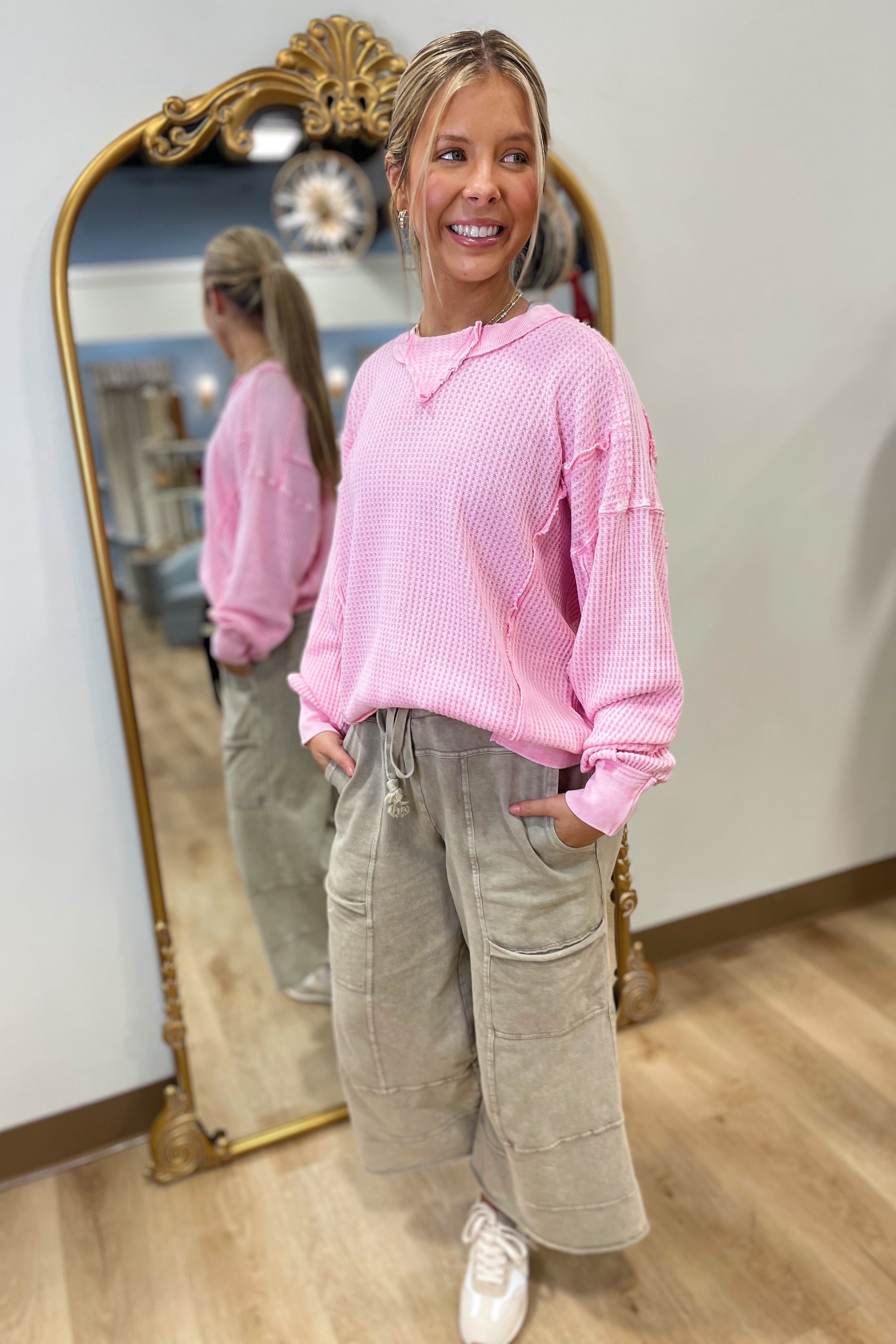 Spring Fever Thermal Knit Top Pink