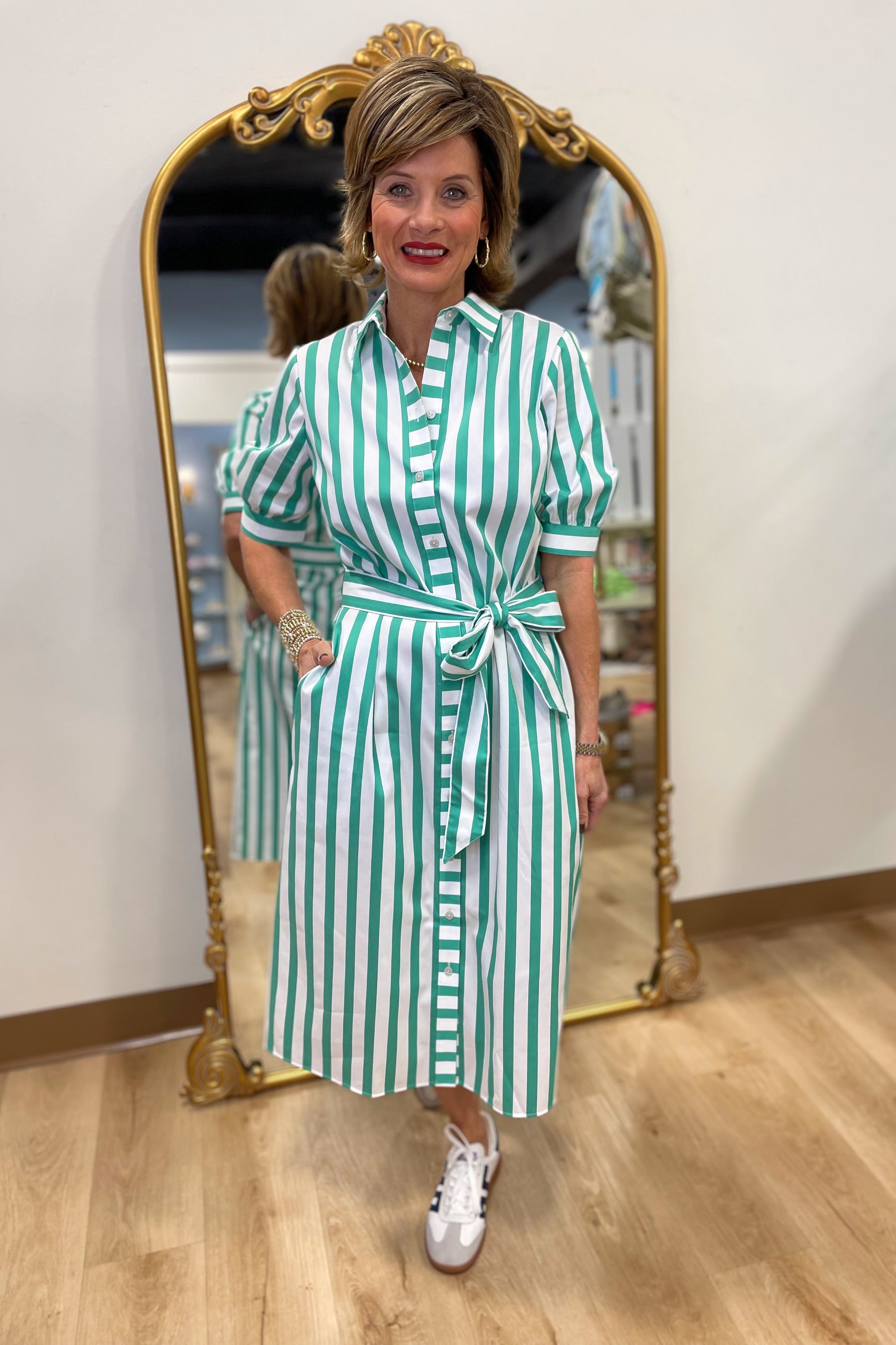 Foxcroft Esther Springtime Stripe Elbow Sleeve Dress