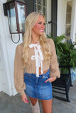 Just a Girl Cardigan w Bow Brown