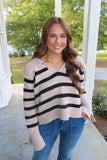 Harvest Hues Striped Collared Sweater Khaki
