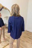 Boho Chic Split Neck Blouse Navy