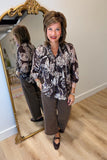 Umgee Smocked Bodice Paisley Top Brown