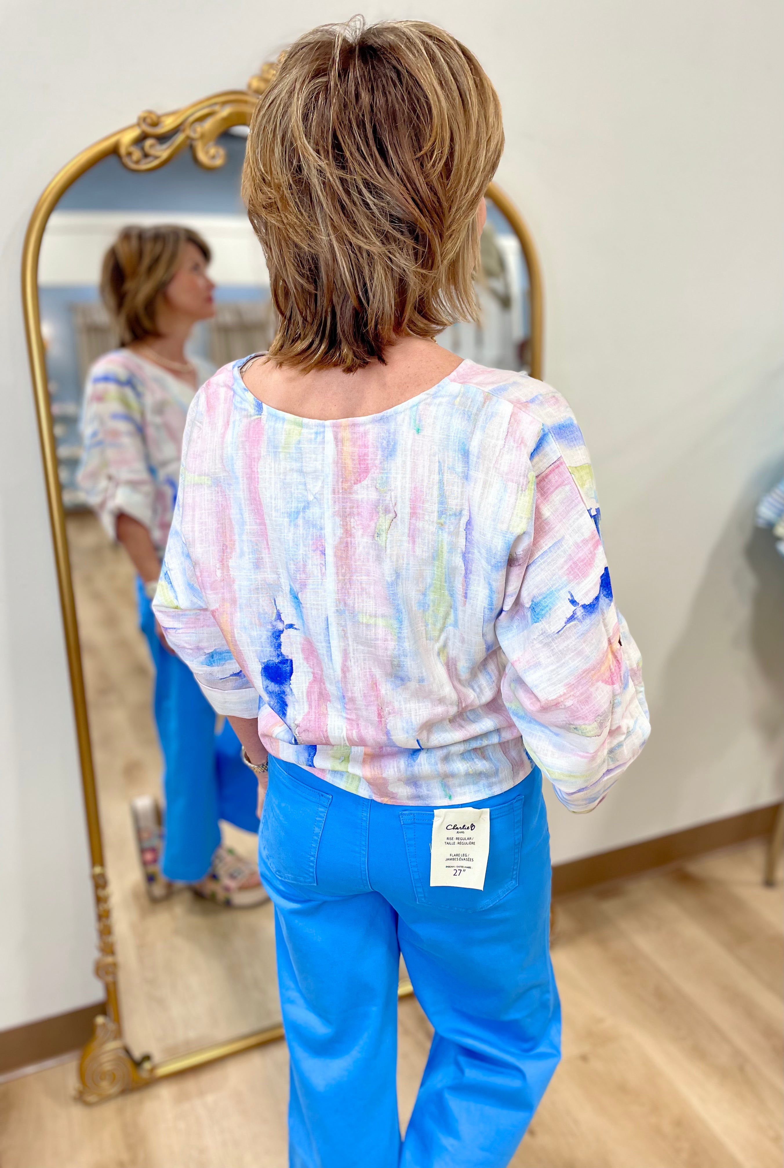 Charlie B Printed Dolman Sleeve Top Watercolor