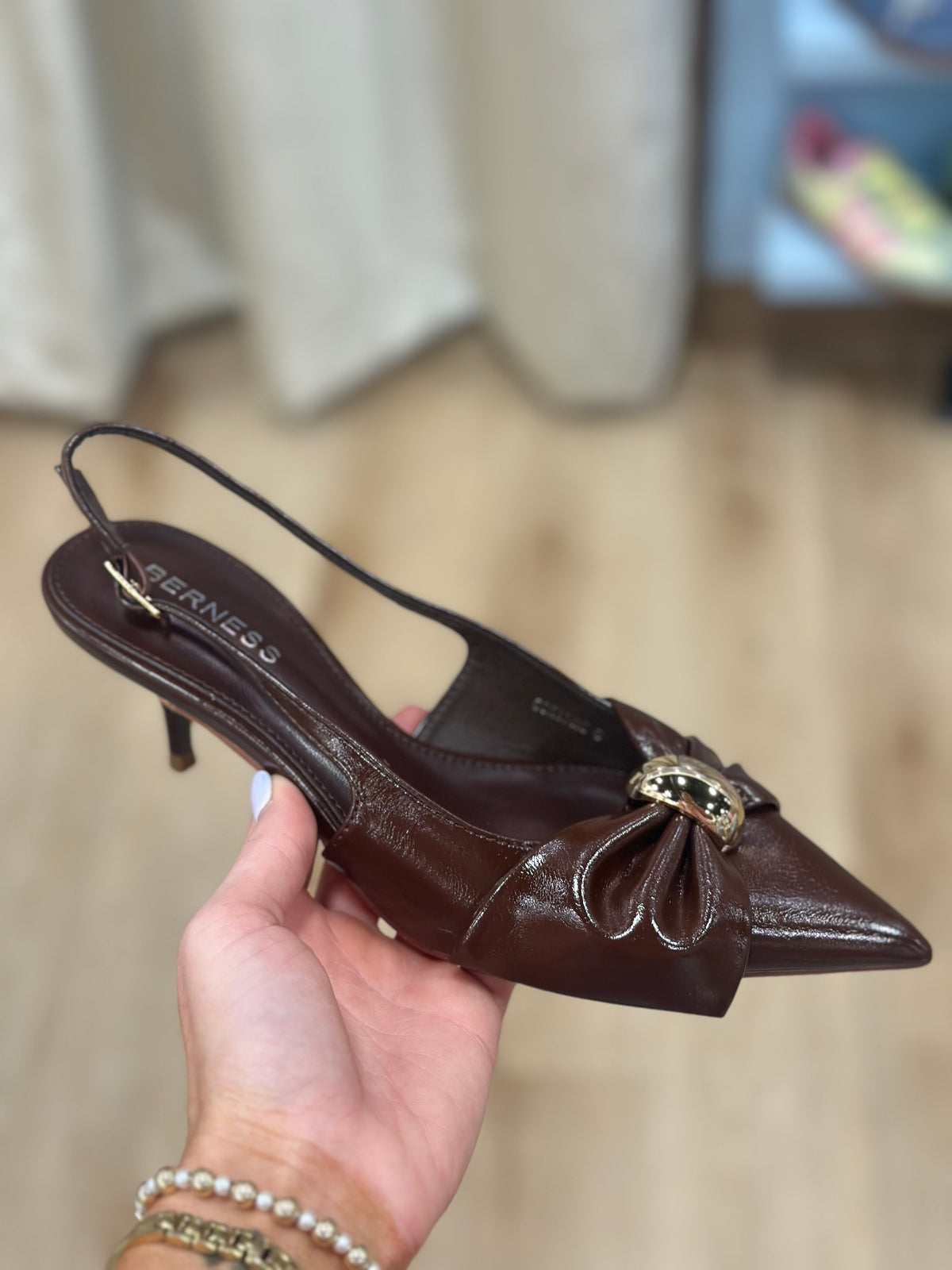 Corinne Pointed Toe Bow Accent Heel Brown