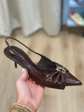 Corinne Pointed Toe Bow Accent Heel Brown