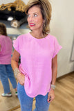 Going w Gauze Acid Washed Top Pink