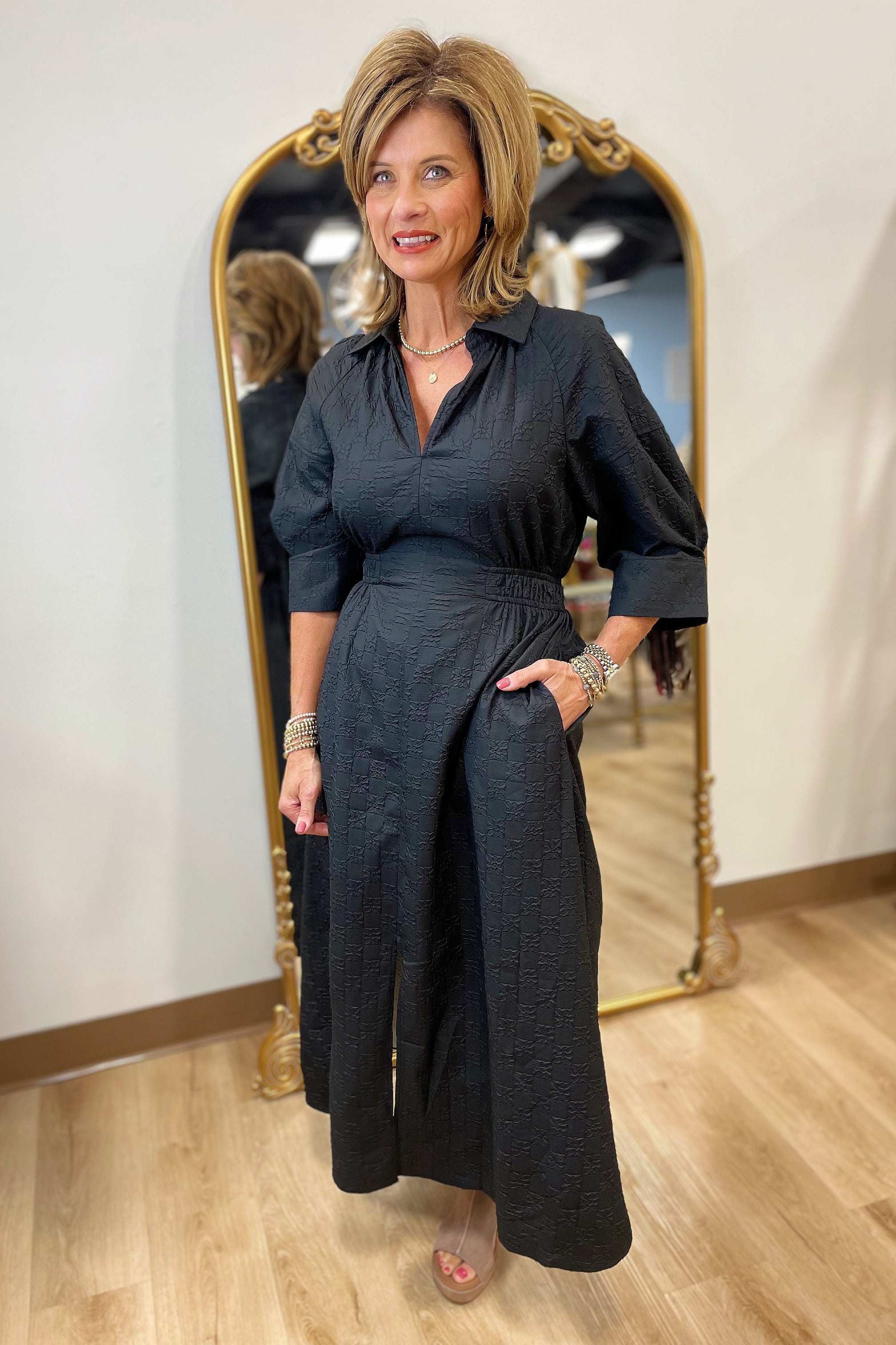 Collins Split Neck Collared Dress Black