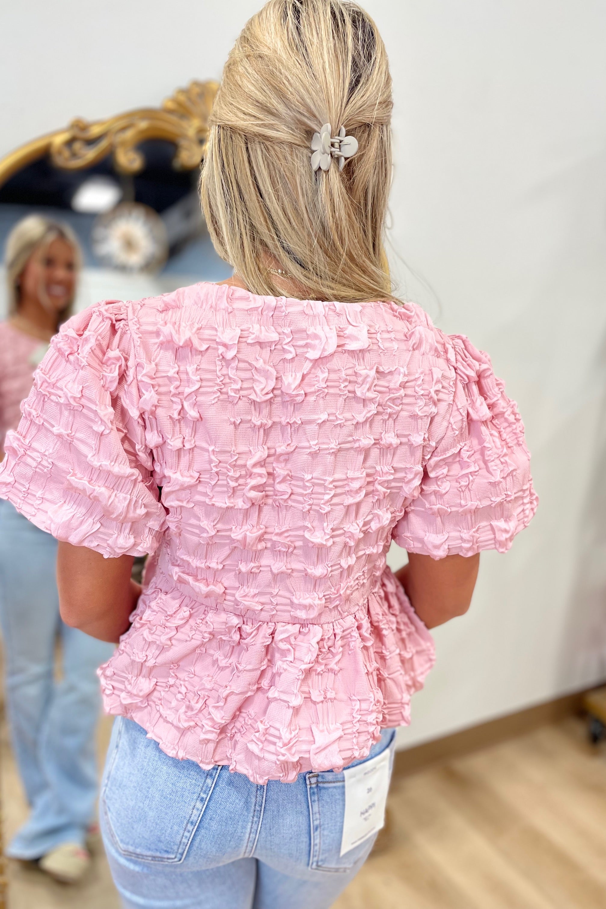 Pink Tiara Babydoll Textured Top