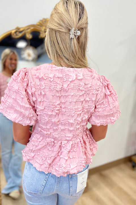Pink Tiara Babydoll Textured Top
