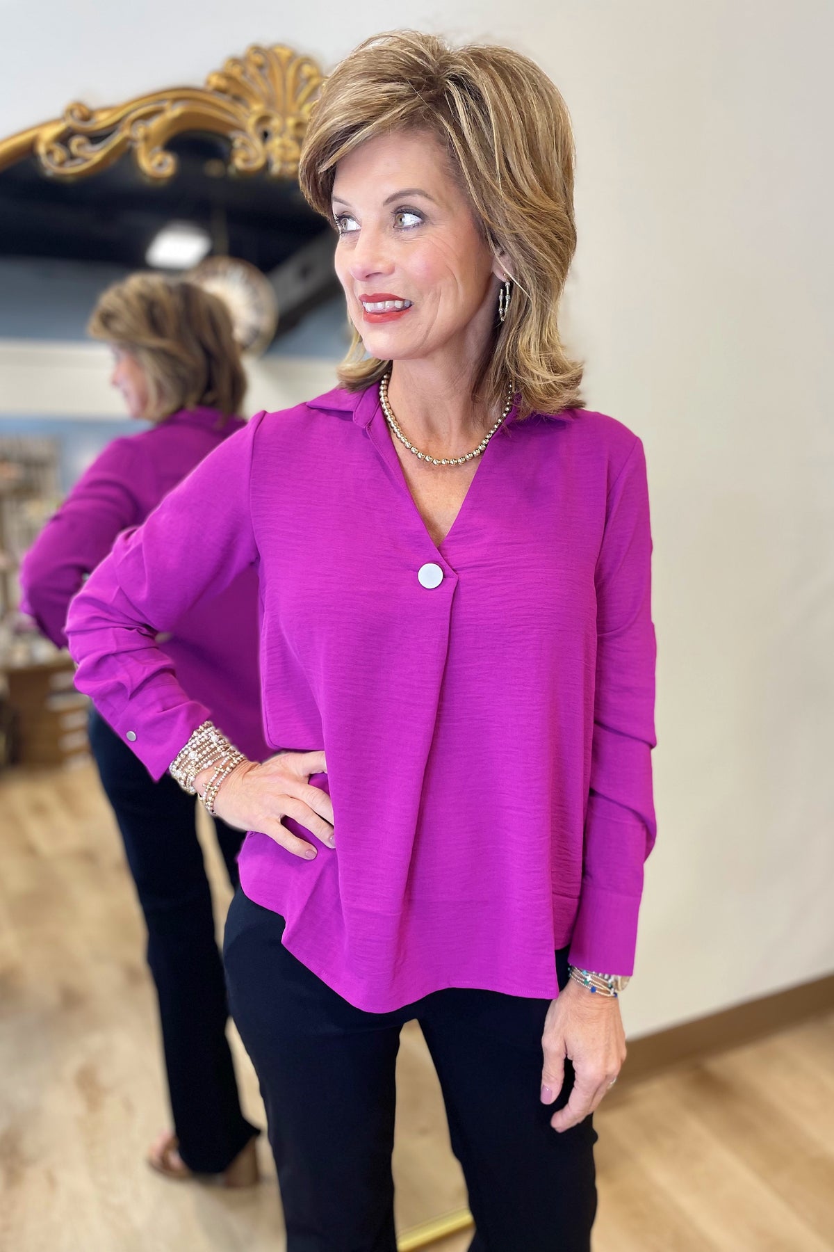 Renuar Woven Blouse Plum
