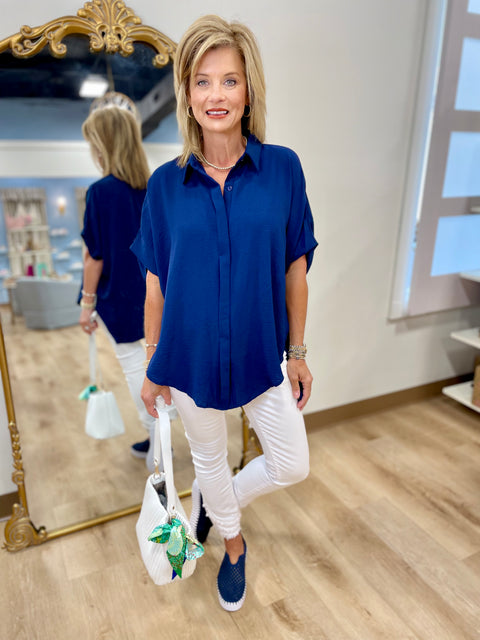 Umgee Oversized Collared Top Navy