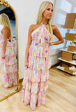 Bali Vacay Floral Tiered Halter Dress Multi