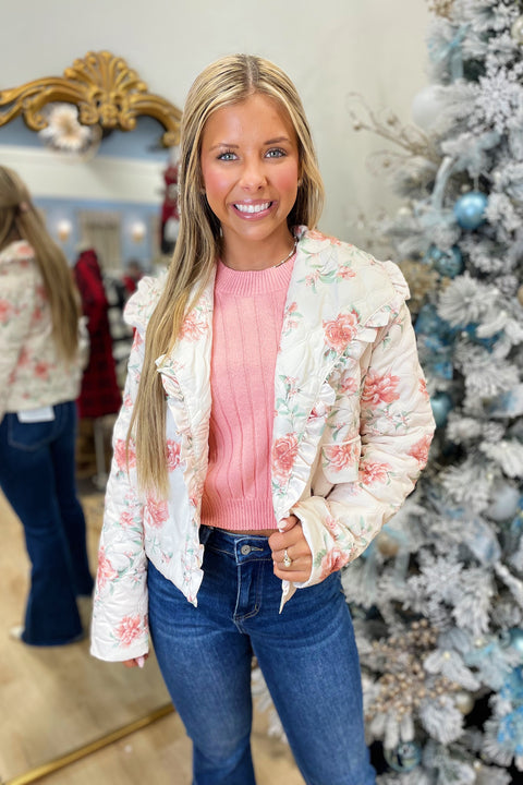 Romantic Radiance Ruffled Jacket Pink
