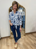 Charlie B Eyelet Tie Blouse Delphinium