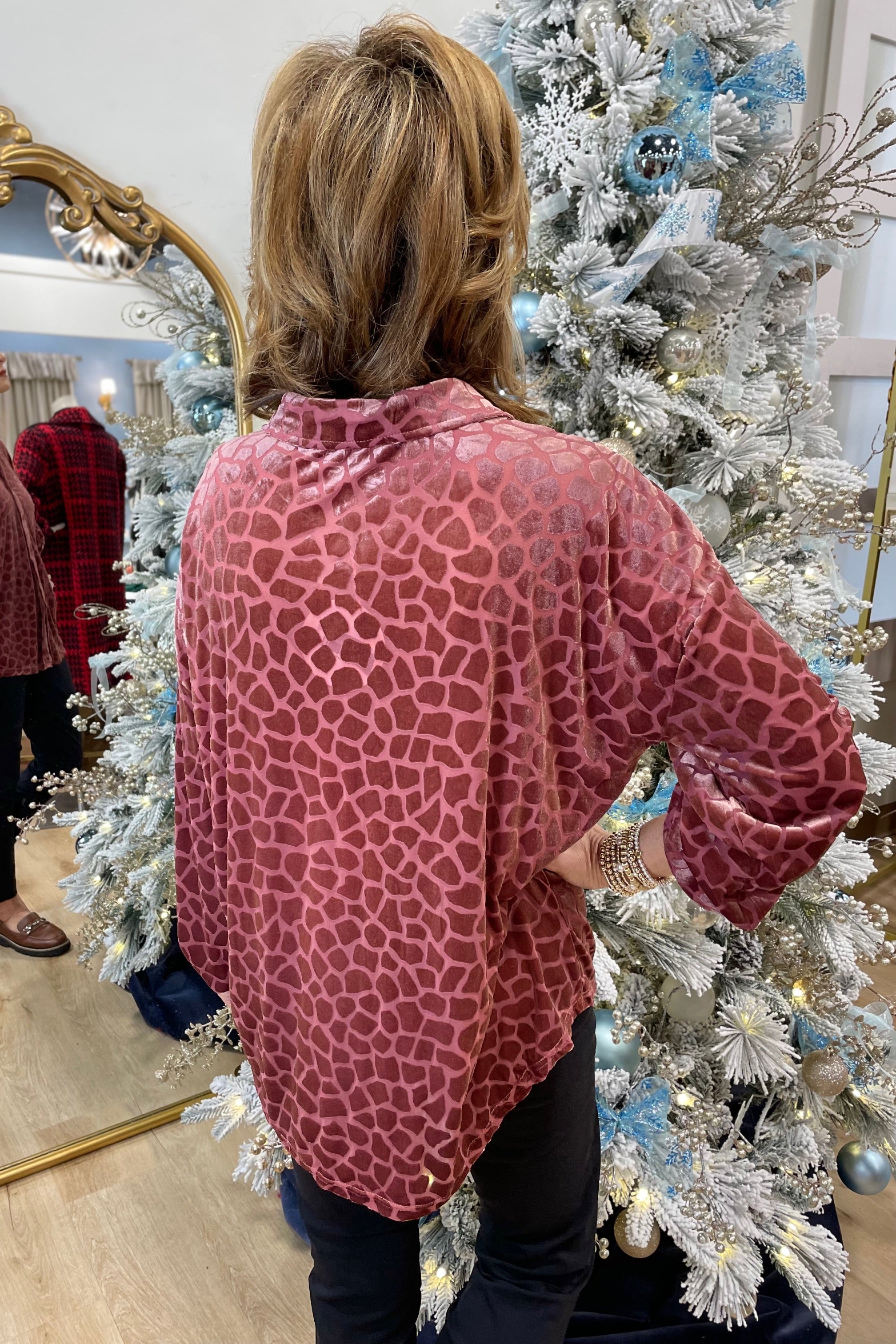 Umgee Velvet Burnout Blouse Rosewood