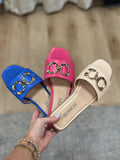 Venus Slide Sandal w Chain Accent Beige