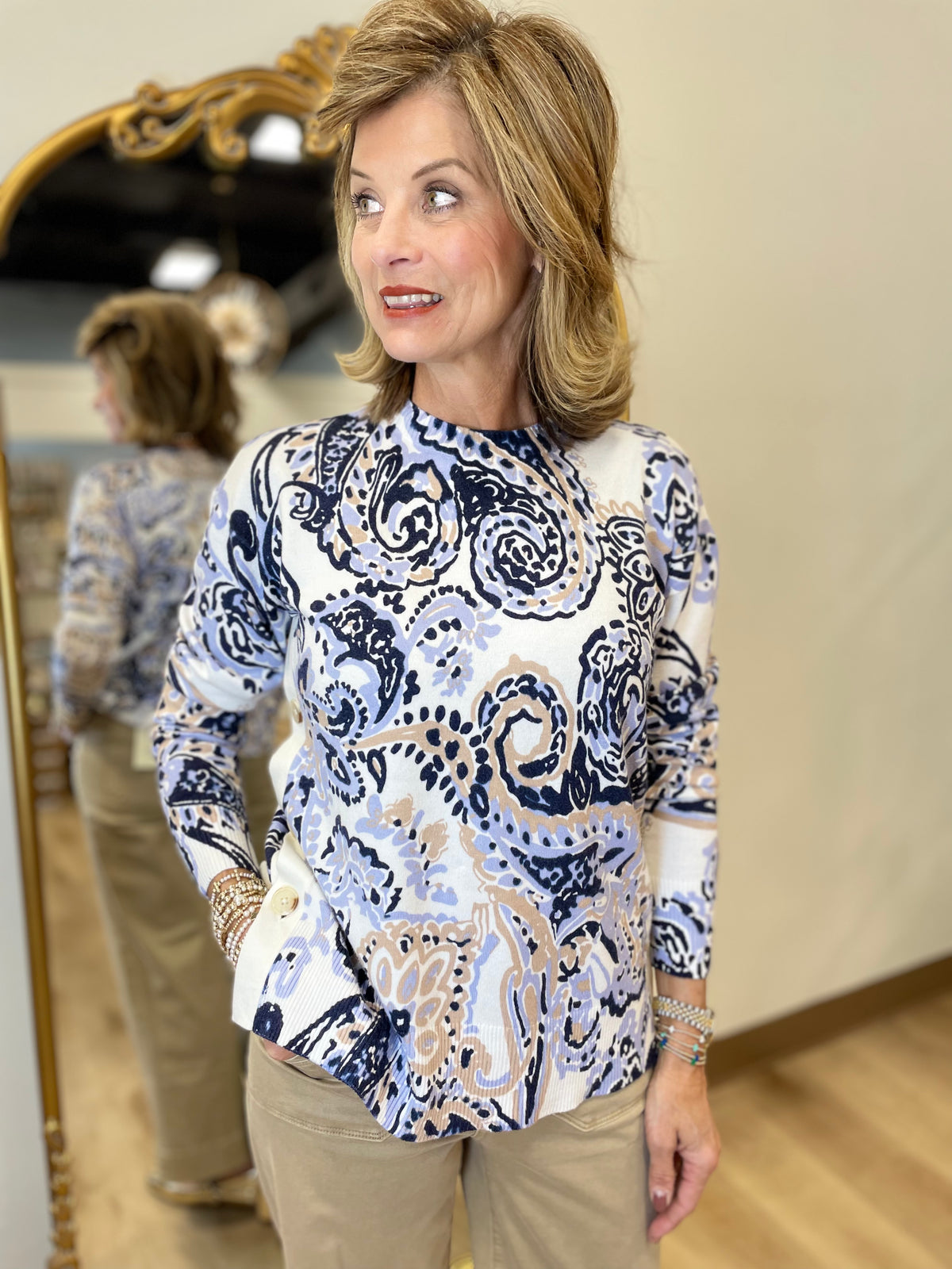 Charlie B Crew Neck Printed Sweater