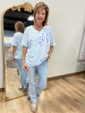 Mixed Leopard Print Top Blue