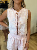 Ella Embroidered Tie Front Short Set Pink