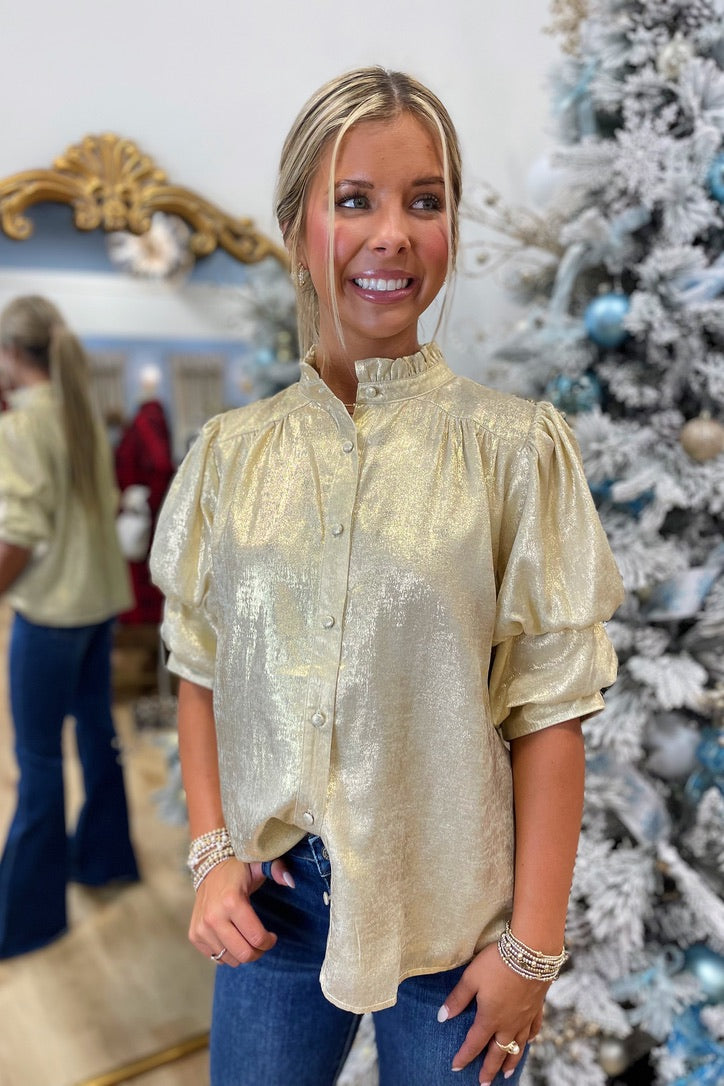 Festive Favorite Tiered Sleeve Blouse Gold