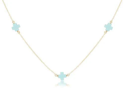 E Newton 15" Choker Simplicity Chain Gold Signature Cross Turquoise