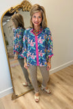 Umgee Navy Mix Floral Blouse