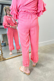 Multiples Drawstring Elastic Waist Pant Coral Pink