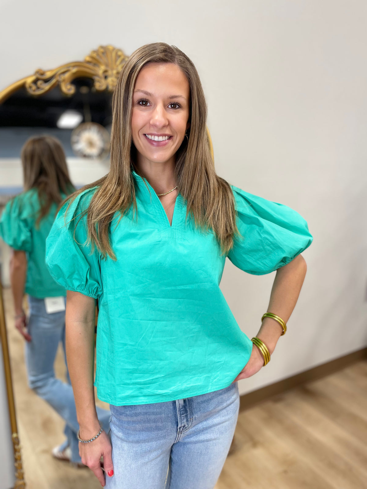 Spring Forward Ruffle Neck Top Spearmint