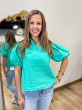Spring Forward Ruffle Neck Top Spearmint