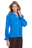 Multiples Band Collar V Neck Top Blue