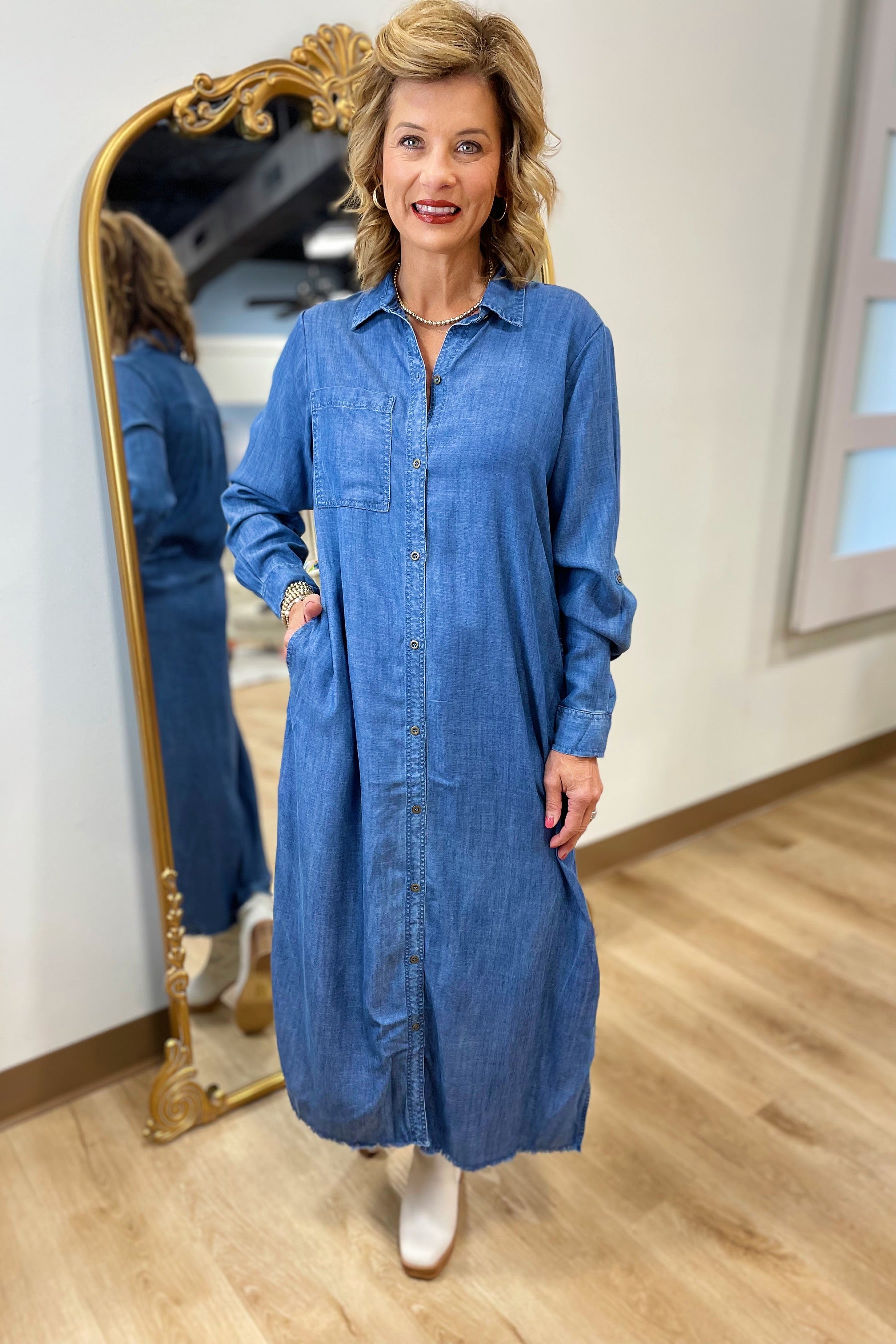 APNY Maxi Shirt Dress Medium Indigo