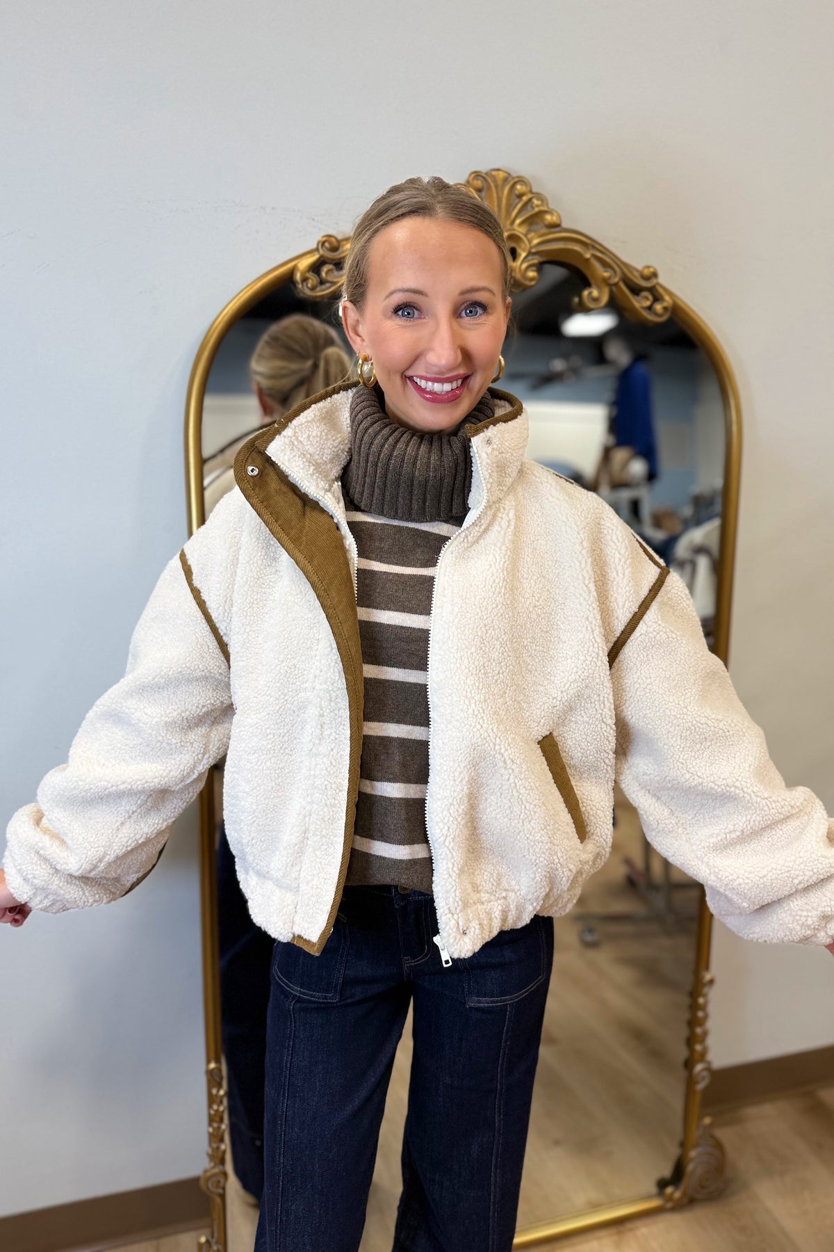 Elan Sherpa Bomber Jacket Cream