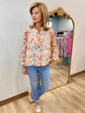 Frannie Frill Neck Floral Blouse Orange Cream