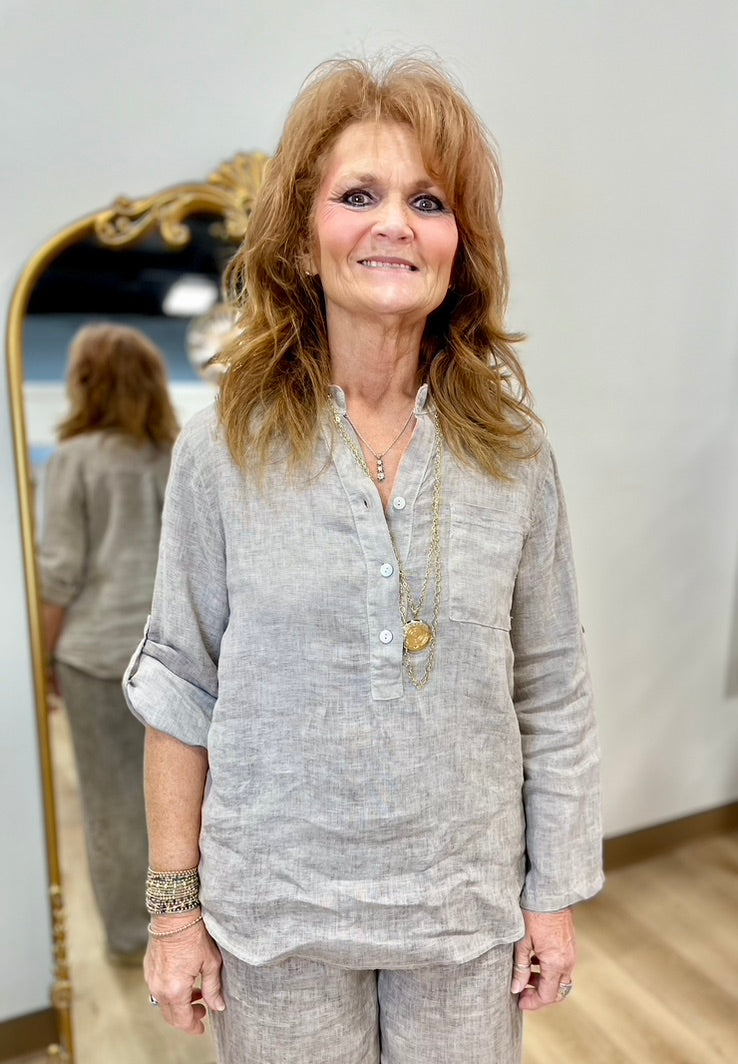 Tempo Paris 3 Button Tunic Taupe