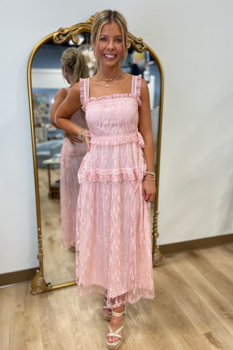 Baby Rose Lace Tiered Maxi Dress