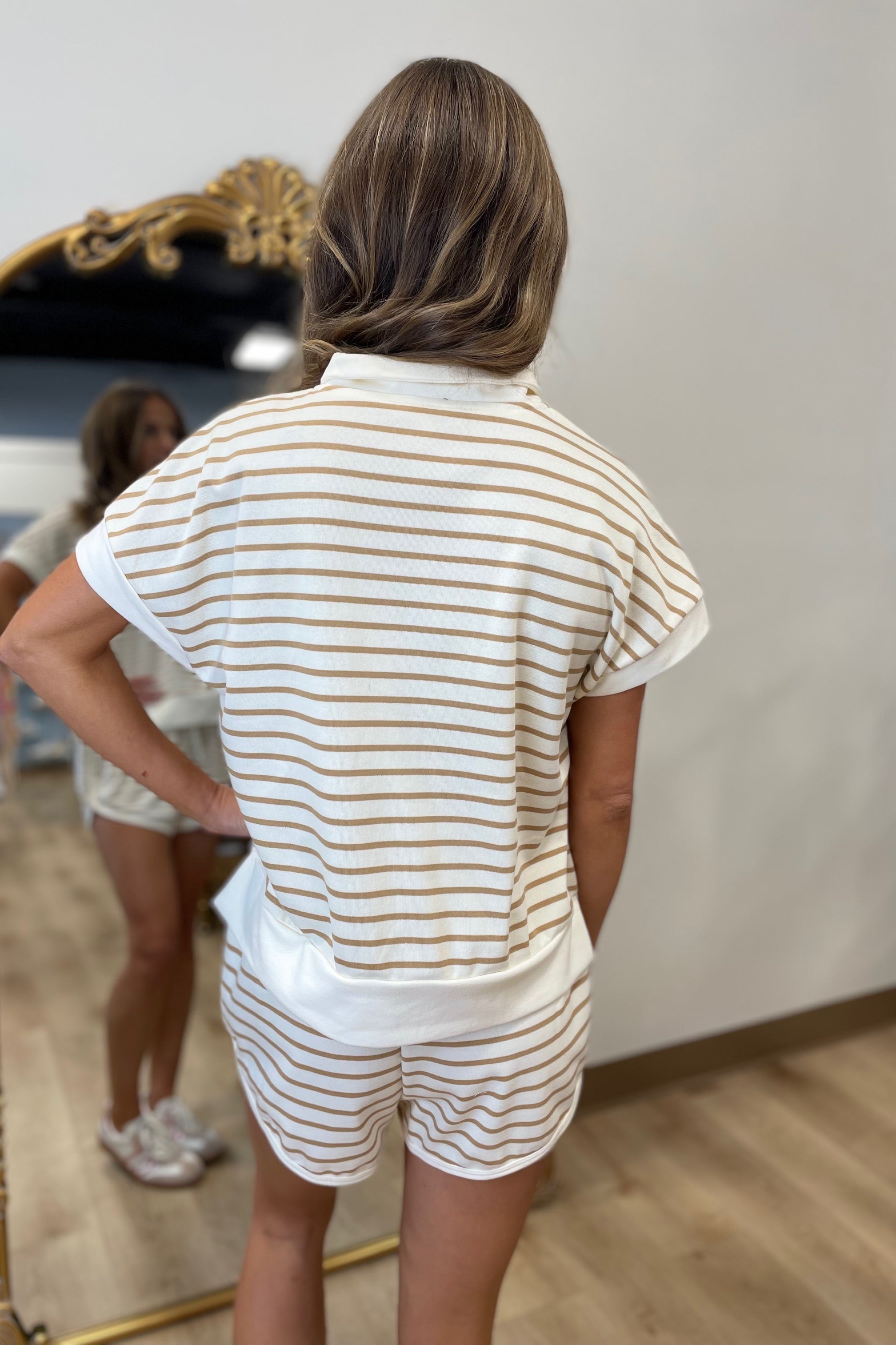 Simple Stripe Short Set Tan