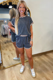 Roar in Ribbed Short Set Charcoal Leopard