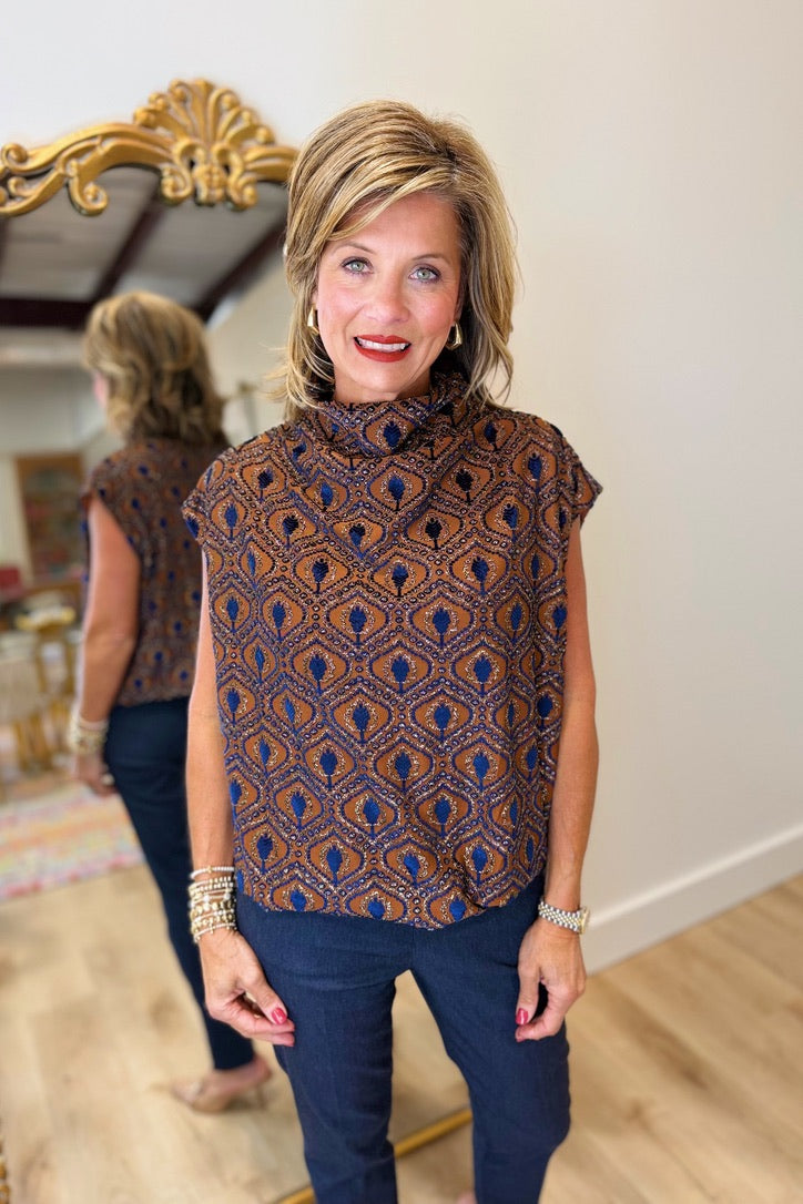 Umgee Velvet Damask Top Rust
